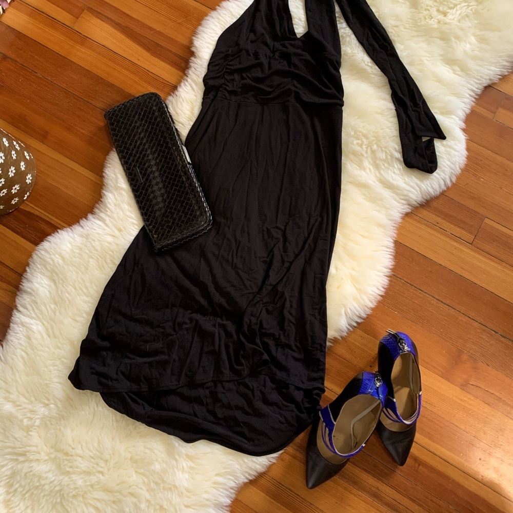 Black hi-lo halter dress